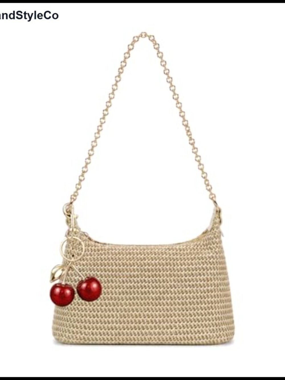Woven Straw Cherry Pendant Shoulder Bag Crossbody Purse Summer Beach Tote